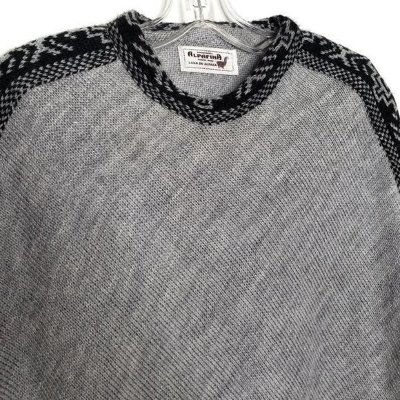 ALPAFINA Alpaca Gray Wool Aztec Poncho - Picture 3 of 5